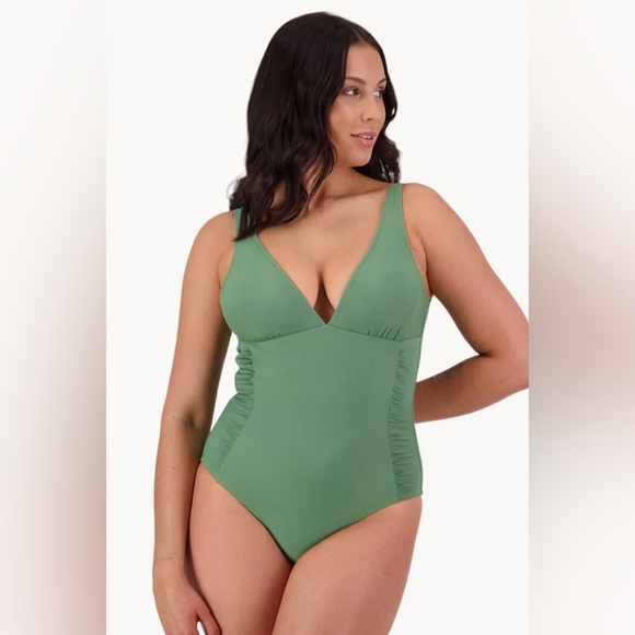 Women's V Neck Tummy Control Double Straps One Piece Swimsuit NWT Size M - Picture 1 of 4
